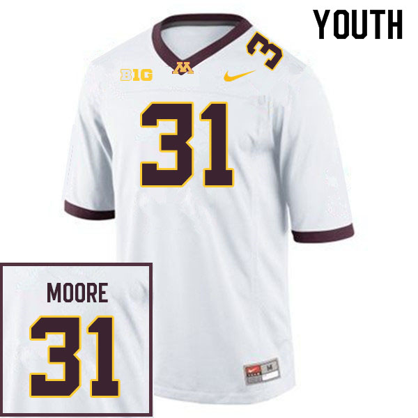 Youth #31 Kendall Moore Minnesota Golden Gophers College Football Jerseys Sale-White